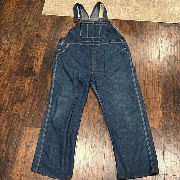 Vintage 70s Montgomery Ward Denim Chambray Overalls 38 by 30 Union Made in USA - Picture 1 of 12